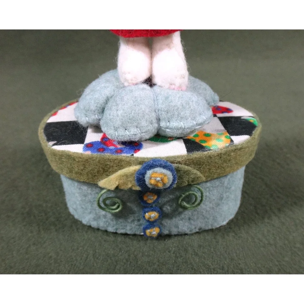 UNUSUAL felt pin cushion White Rabbit trinket box HANDCRAFTED